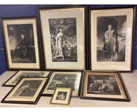 Country House Clearance pictures: a quantity of framed and glazed black and white engravings, to include  as set of three bla