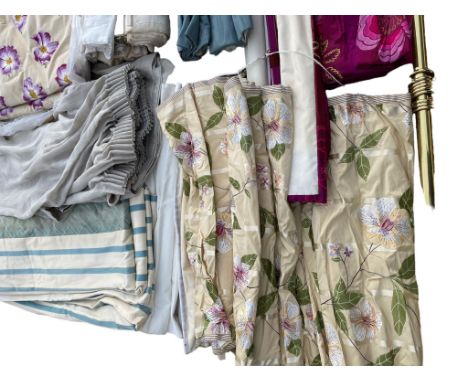 A quantity of good quality curtains, blinds, and Curtain poles, country house clearance, as found, and including a very good 