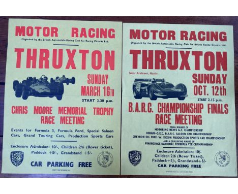 Two original BARC motor racing posters. Thruxton October 12th and 16th March, Championship Finals and Chris Moore memorial tr