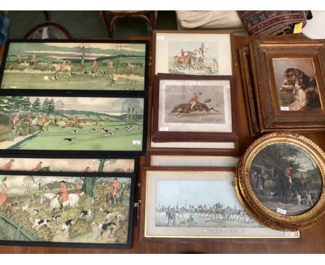 Quantity of prints of hunting and racing and dog genre, including Harry Elliot, all as found, with some condition issues 