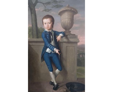 Attributed to Hugh Barron (1745 - 1791), Portrait of a Boy in Blue in an architectural Landscape, Oil on canvas, 143 x 90cm, 