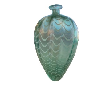 A Swedish green and opalescent blown glass vase by Bertil Ballien for Kosta Boda signed and numbered to base 48439 25.5 cm H 