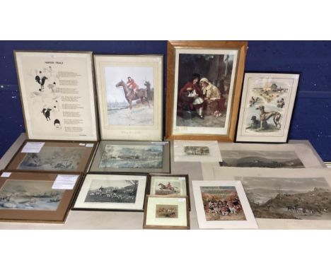 Quantity of general equestrian and hunting prints including  Pears, John Betjeman Poem (approx 12-14), all as found with wear