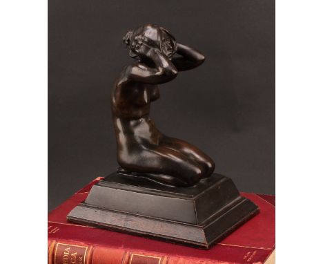 Albert Toft (1862-1949), a dark patinated bronze, Hagar, signed, integral oak plinth, 24cm high overall