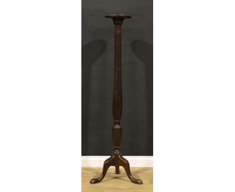 A George III Revival mahogany tripod torchere or statuary pedestal, fluted pillar, cabriole legs, pad feet, 157cm high, the t