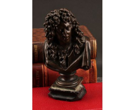 A 19th century French bronze bust, after Ferdinand Barbedienne (1810–1892), of Jean Racine, Collas Reduction Mechanique stamp