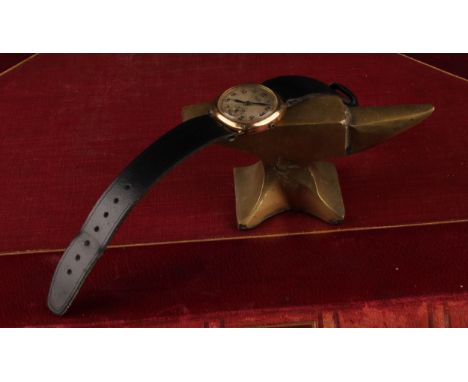 Gent's Rone Sportsman 9ct gold cased manual wind wristwatch (A/F), the silvered dial with numerals and subsidiary seconds dia