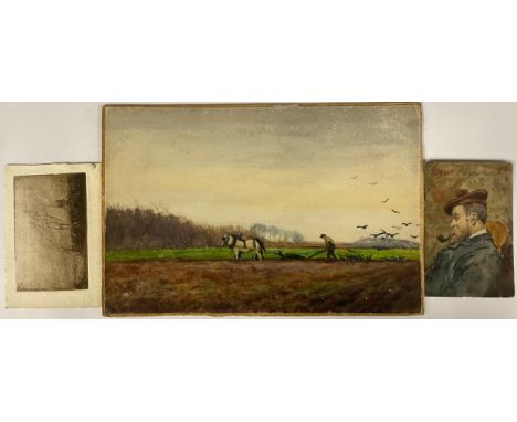 William Tatton Winter, R.B.A., (1855 - 1928)Ploughingsigned, titled to verso, watercolour, 18cm x 28.5cm; another, The 'CID',