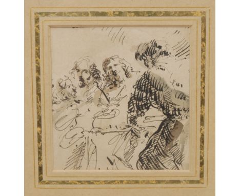 Manner of Samuel Cooper (1609-1672) Study of three cavaliers unsigned, ink on paper sketch, 36cm x 30cm