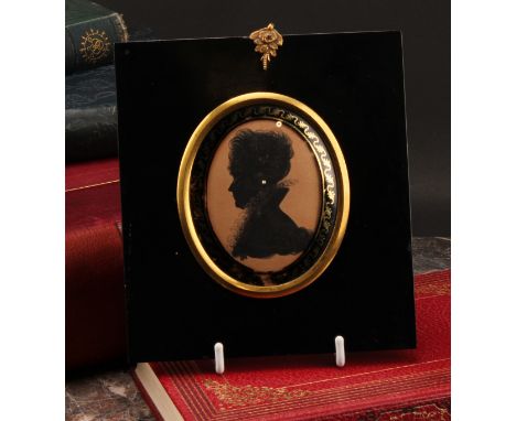 English School (19th century), a silhouette, portrait of a lady, bust length, facing to Dexter, watercolour, oval, 7cm x 5.5c