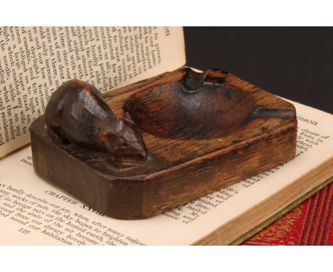 Robert Thompson, Mouseman of Kilburn - an oak ashtray, adzed overall, carved mouse signature, 10cm wide