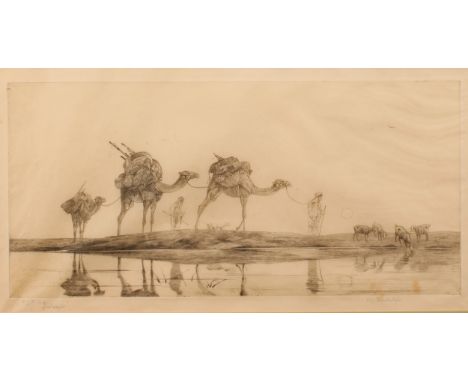Edward Julius Detmold (1883-1957) The Camel Caravan signed, etching, 21.5cm x 41.5cm