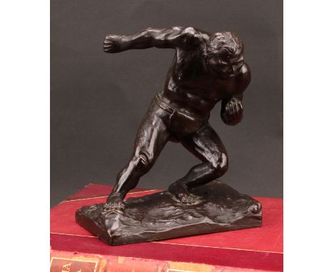Japanese School (first half 20th century), a brown patinated bronze, of a wrestler, 18cm high
