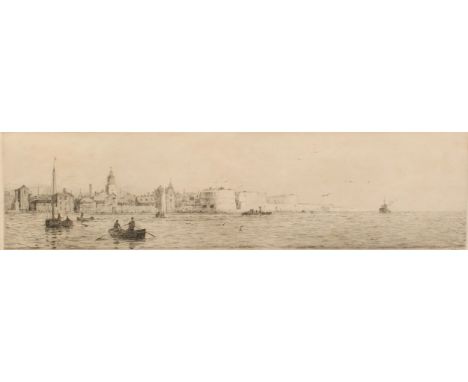 Rowland Langmaid (1897-1956) Old Portsmouth signed, titled, etching, 10cm x 33.5cm