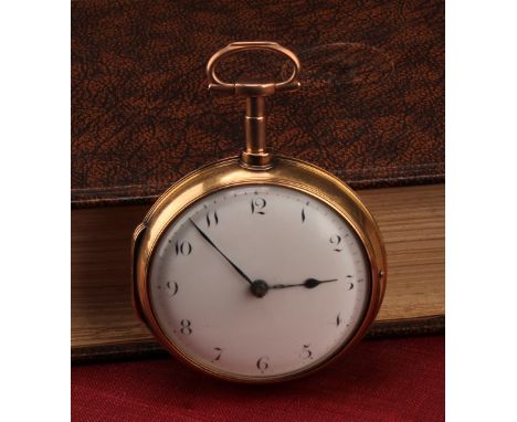 A George III 18ct gold pair cased pocket watch, Stephen Reed, New York, white enamel dial, Arabic numerals, signed movement, 