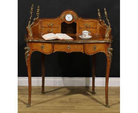 A French Louis XV Revival gilt metal mounted kingwood bureau à gradin or Carlton House desk, shaped cartonnier superstructure