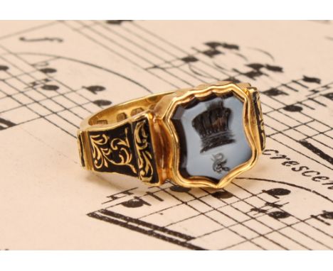 Aristocratic Interest - Derbyshire and Staffordshire - a Victorian 18ct gold and enamel mourning ring, for John Talbot, the 1