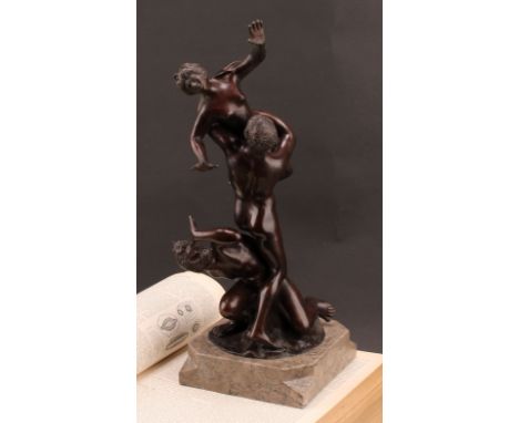 Jacqueline Bez (French, bn.1927) a dark patinated bronze, The Abduction of the Sabine Women, signed Bez, marble plinth, 37cm 