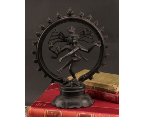 Indian School, a dark patinated bronze, Shiva Nataraja, lotus base, 31cm high