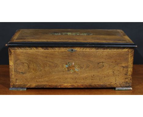 A late 19th century Swiss rosewood music box, 28cm cylinder playing thirty airs on a one-piece comb, numbered 925, cranking h