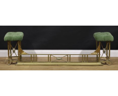 An early 20th century brass club fender, 47cm high, 169cm wide, 44cm deep, the internal 122cm wide and 35cm deep
