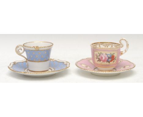 A Chamberlains Worcester cup and saucer, painted with flowers within shaped gilt reserves, highlighted with gilt jewelled bor