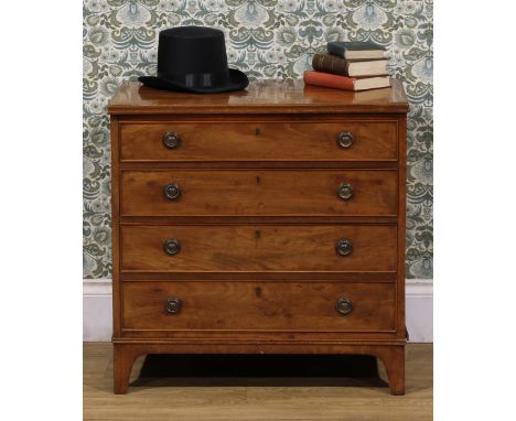 A 19th century mahogany chest, of small proportions, possibly converted from a commode, rectangular top above four long gradu