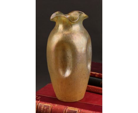 A Loetz Art Nouveau pinched ovoid vase, wavy everted rim, 28cm high, c.1905