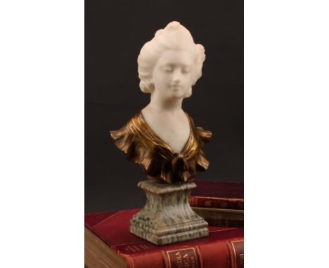 Italian School (early 20th century), a gilt bronze and Carrara marble bust, of a fin de siecle beauty, green marble plinth, 3
