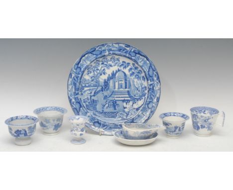 An early 19th century Spode blue and white pap boat, transfer printed with castle ruins, 10.5cm long, Audrey White Collection