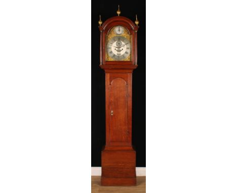 A 19th century oak longcase clock, 30.5cm arched brass dial with silvered chapter ring inscribed Jas Douglafs Juni [James Dou