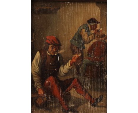 Dutch School (19th century)  The Pipe Smokers  unsigned, oil on panel, 14cm x 9.5cm