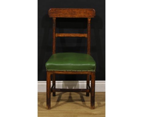 A Victorian oak bar back side chair, of parliamentary design, possibly government building, in the manner of Augustus Welby N