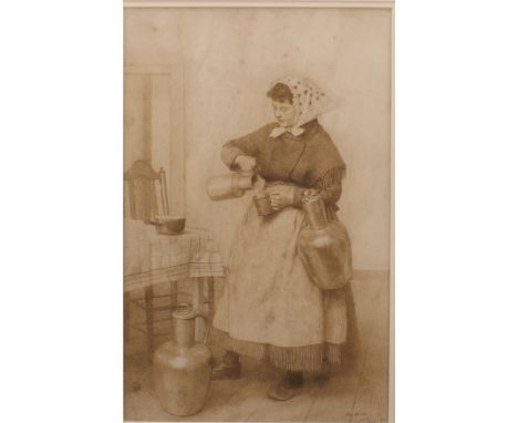Witty, English School (19th century)A portrait of a milkmaid signed, ink sketch, 58cm x 43.5cm