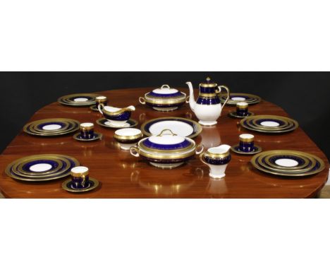 An Aynsley Georgian Cobalt pattern dinner and coffee service for six, comprising serving dishes and covers, sauce boat and st