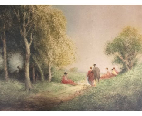 William Tatton Winter, R.B.A., (1855 - 1928), by and after, The Picnic, coloured etching, signed in pencil, 46cm x 45cm
