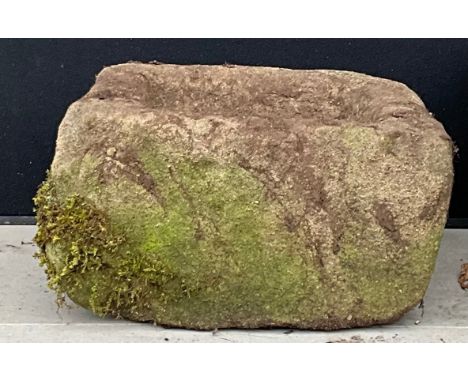 A small stone garden trough, 19cm high, 35cm wide, 30cm deep