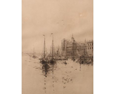 Rowland Langmaid (1897-1956) Billingsgate from the Pool signed, etching, 29cm x 23.5cm