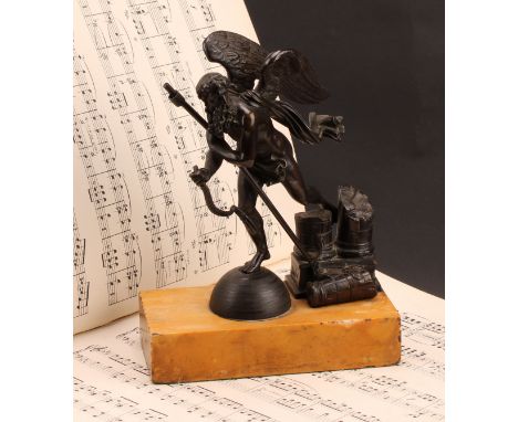 Italian School (19th century), a dark patinated Grand Tour bronze, Chronos [Chronus], rectangular Sienna marble base, 21cm hi
