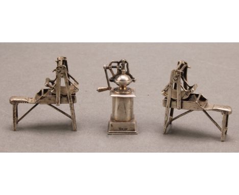 Silver Toys and Miniatures - a coffee grinder; etc (3), 60g