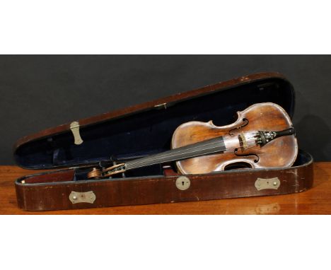 A violin, the one-piece back 36cm long excluding button, paper label inscribed in ink MS D A Violin, No.7, outlined throughou