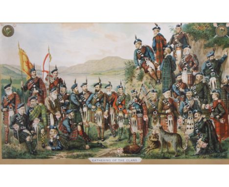 Scottish School (19th century)  Gathering of the Clans unsigned, colour lithograph, 39cm x 61.5cm, c. 1886