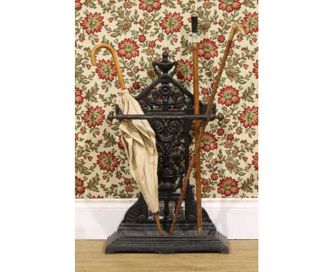 A Victorian Aesthetic Movement cast iron walking stick or umbrella stand, 79.5cm high, 48.5cm wide, 20.5cm deep, Regd. No.909