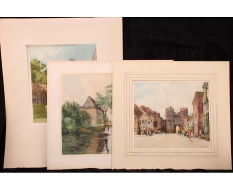 William Tatton Winter RBA (1855-1928)  a triplet, The Cloisters, West Gate, and The Water Mill, Sturry (Canterbury Series) si