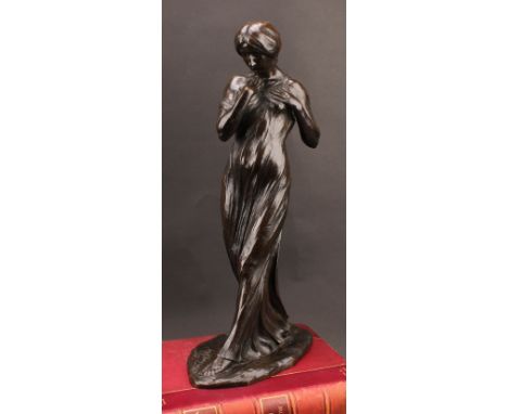 An Art Nouveau bronze of a pre-Raphaelite beauty, 47cm high