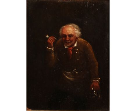 English School (19th century)  The Pipe Smoker  unsigned, oil on panel, 15.5cm x 12cm, gilt frame