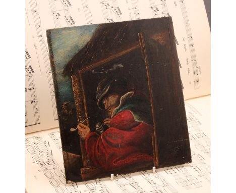 English School (18th century)  The Pipe Smoker  unsigned, oil on board, 19cm x 16.5cm