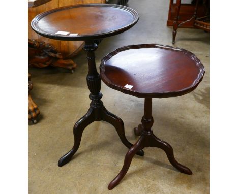 Two mahogany tripod wine tables 