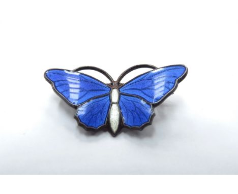 An Aksel Holmsen Norway sterling silver blue enamel butterfly brooch