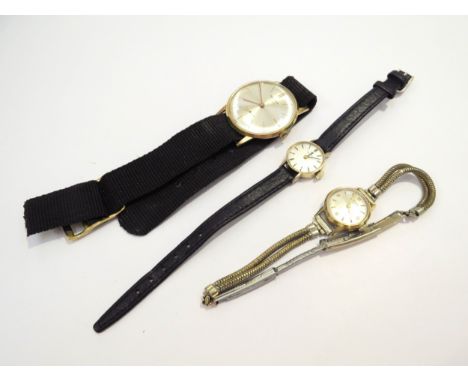 A 9ct gold cased Omega wristwatch, Belison gents wristwatch and a Rotary watch